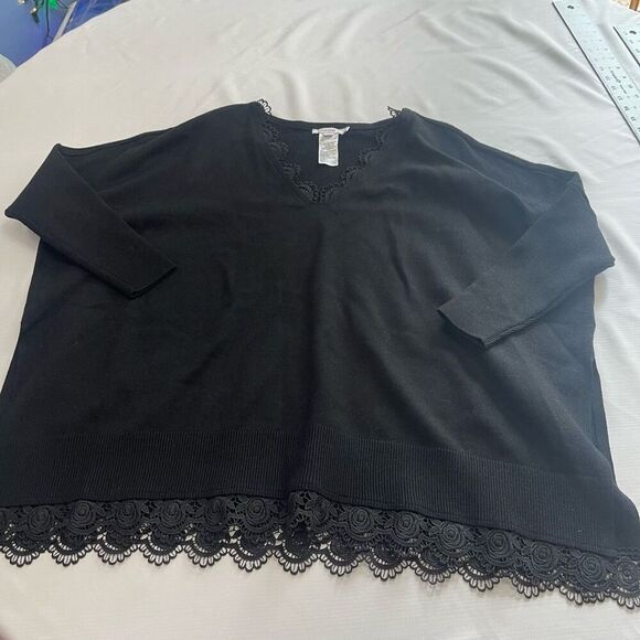 Chico’s Black Lace Sweater Tunic Top Size S/M New - Picture 1 of 8
